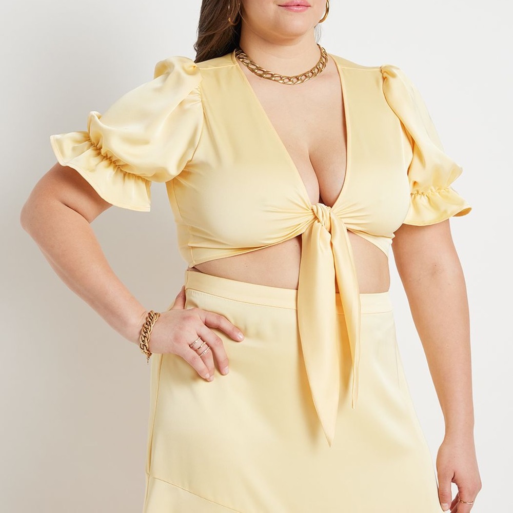 NWT Eloquii Tie Front Satin Cropped Blouse Size 24